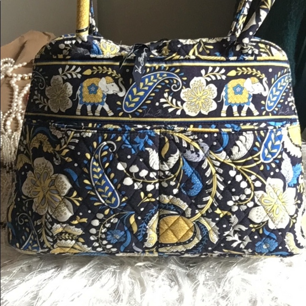 Vera Bradley Eloise Ellie Blue Yellow Paisley Shoulder Carryall Style Bag - Picture 5 of 11